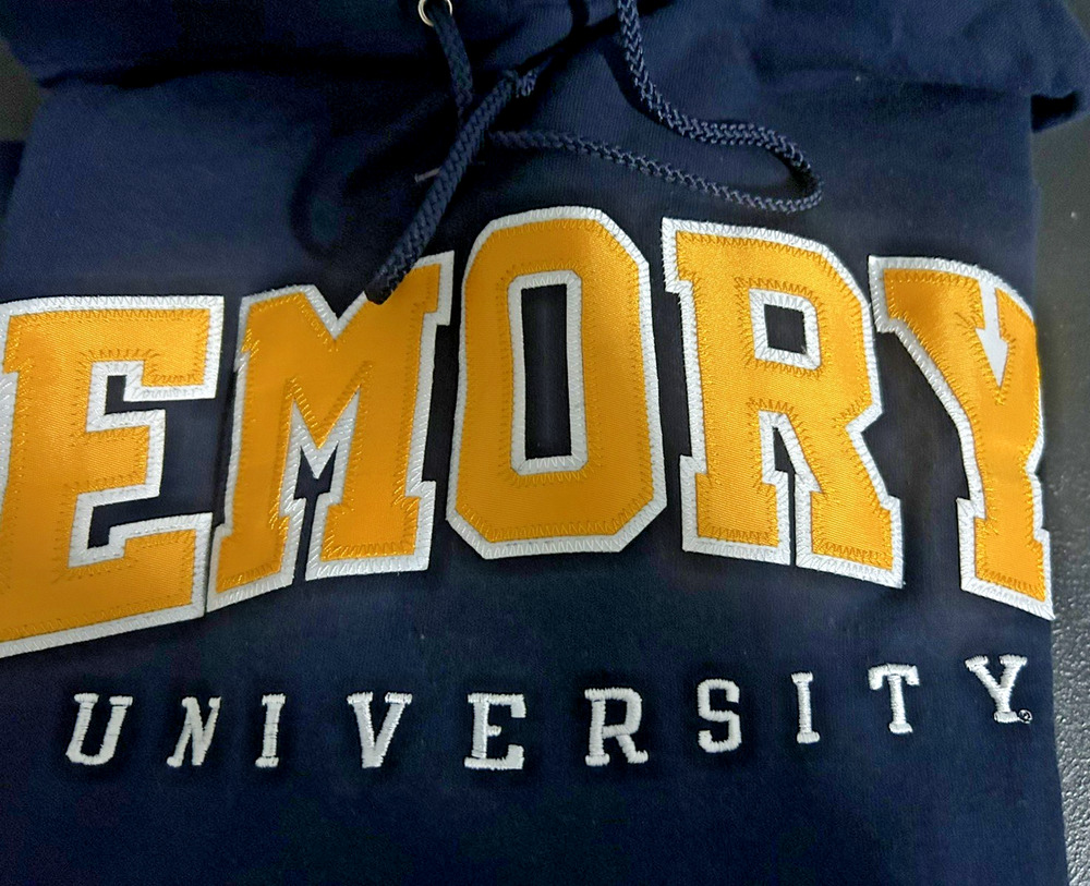 Champion Emory University XXL Hoodie Navy Blue Gold Embroidered Sweatshirt NCAA